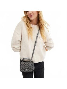 Coach Lysa Signature Canvas Top Handle Crossbody Bag NEW Silver Grey Gunmetal